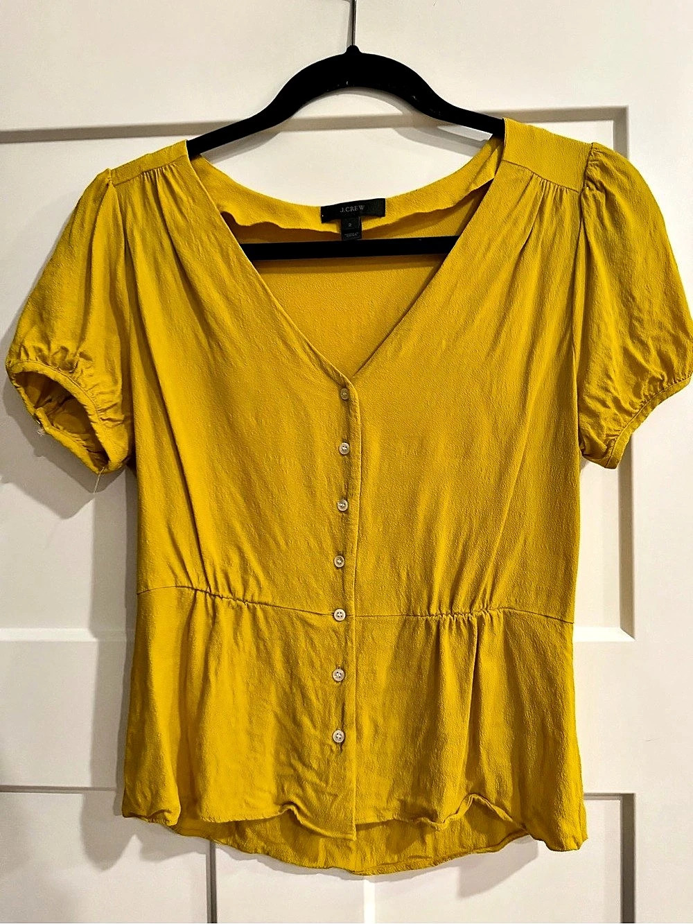 J.Crew mustard Yellow Peplum Button Front Blouse Size 2